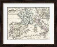 Framed Map of France, Spain & Italy