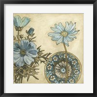 Blue & Taupe Blooms I Framed Print