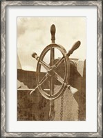 Framed Sepia Ship's Wheel I