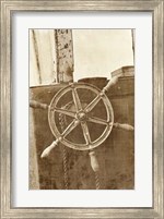 Framed Sepia Ship's Wheel II