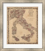 Framed Johnson's Map of Italy