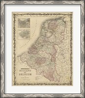 Framed Johnson's Map of Holland & Belgium