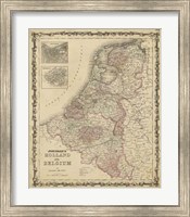 Framed Johnson's Map of Holland & Belgium