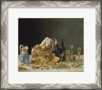 Framed Still Life with Wine Bottles and Basket of Fruit, 1857
