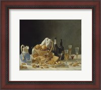 Framed Still Life with Wine Bottles and Basket of Fruit, 1857
