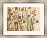 Framed Five Little Birds Playing Amongst the Poppies