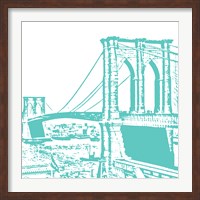 Framed Aqua Brooklyn Bridge