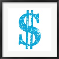 Framed Blue Dollar Sign