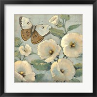 Butterfly & Hollyhocks II Framed Print