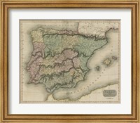 Framed Vintage Map of Spain & Portugal
