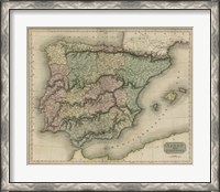 Framed Vintage Map of Spain & Portugal
