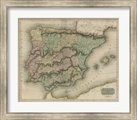 Framed Vintage Map of Spain & Portugal