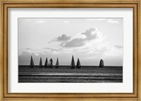 Framed Group of Sailboats Sailing in the Sea