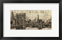 Framed Vintage NY Brooklyn Bridge Skyline