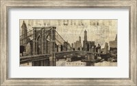 Framed Vintage NY Brooklyn Bridge Skyline