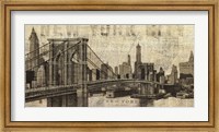 Framed Vintage NY Brooklyn Bridge Skyline