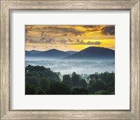 Framed Asheville NC Blue Ridge Mountains Sunset and Fog Landscape