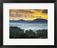 Framed Asheville NC Blue Ridge Mountains Sunset and Fog Landscape