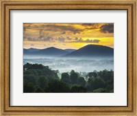 Framed Asheville NC Blue Ridge Mountains Sunset and Fog Landscape