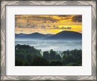 Framed Asheville NC Blue Ridge Mountains Sunset and Fog Landscape