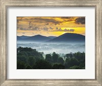 Framed Asheville NC Blue Ridge Mountains Sunset and Fog Landscape