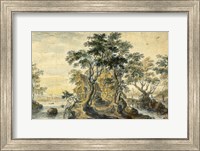 Framed River Landscape with House on a Rocky Island