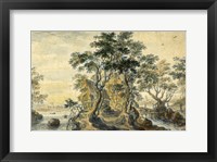 Framed River Landscape with House on a Rocky Island