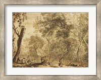 Framed Woodland Landscape with Nymphs and Satyrs