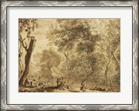 Framed Woodland Landscape with Nymphs and Satyrs