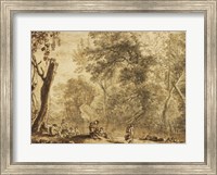 Framed Woodland Landscape with Nymphs and Satyrs