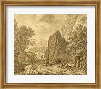 Framed Mountain Landscape with Figures