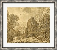 Framed Mountain Landscape with Figures