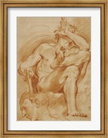Framed Seated Nude Man, A Youthful Head, and a Caricature Head of a Man Playing a Pipe