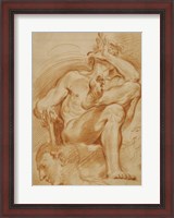 Framed Seated Nude Man, A Youthful Head, and a Caricature Head of a Man Playing a Pipe