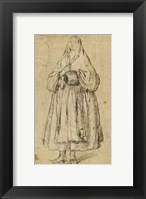 Framed Standing Woman Holding a Muff and Shawl