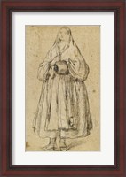 Framed Standing Woman Holding a Muff and Shawl