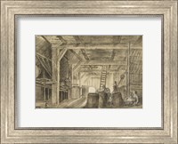 Framed Interior of a Barn with a Family of Coopers