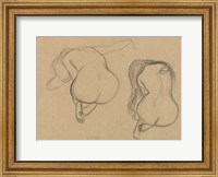 Framed Two Studies of a Seated Nude with Long Hair