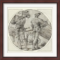 Framed Flutist and Drummer Before a Moated Castle