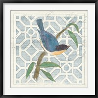 Framed Monument Etching Tile I Blue Bird