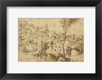 Framed Landscape with Shepherds by a River and a Town Beyond