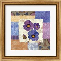 Framed 'Tiled Poppies II - Purple' border=