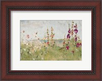 Framed Hollyhocks by the Sea