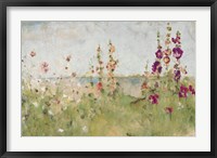 Framed Hollyhocks by the Sea