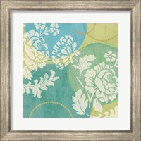Framed 'Floral Decal Turquoise II' border=
