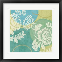 Framed 'Floral Decal Turquoise II' border=