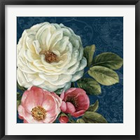 Framed Floral Damask II on Indigo