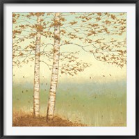 Framed 'Golden Birch I with Blue Sky' border=