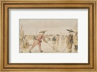 Framed Winter Scene with Two Gentlemen Playing Colf