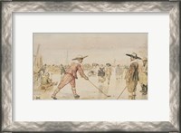 Framed Winter Scene with Two Gentlemen Playing Colf